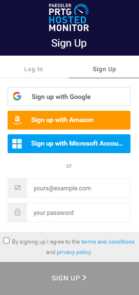 Sign Up to PRTG Hosted Monitor